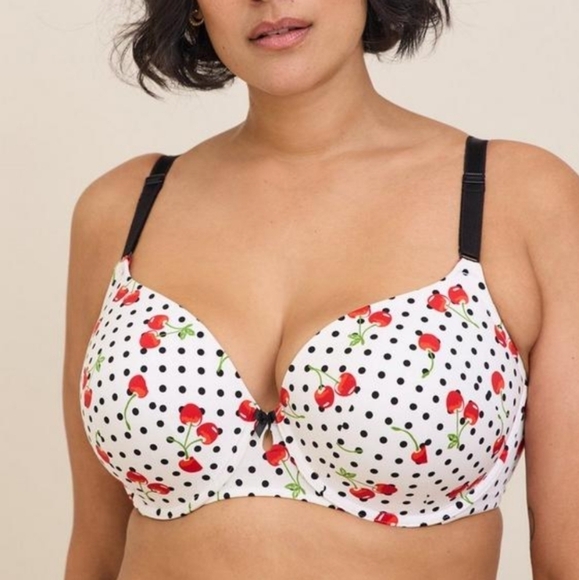 torrid Other - Torrid Perfect T Shirt Bra Bing Cherries White 50B Underwire Lightly Lined Print